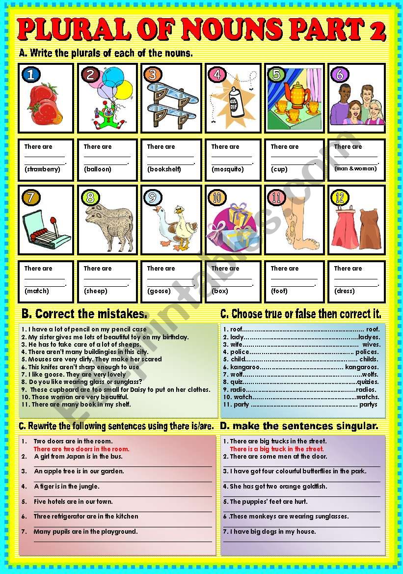 Plural of nouns part 2 worksheet