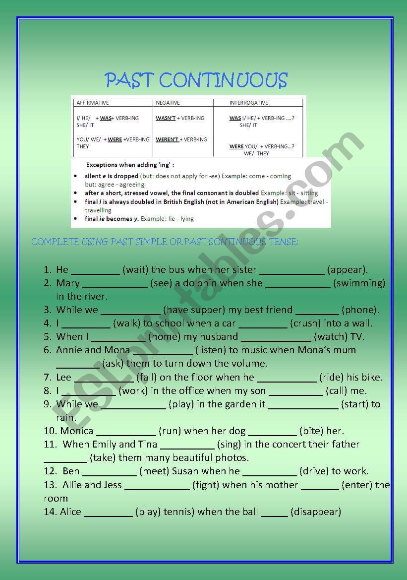 PAST CONTINUOUS OR PAST SIMPLE TENSE