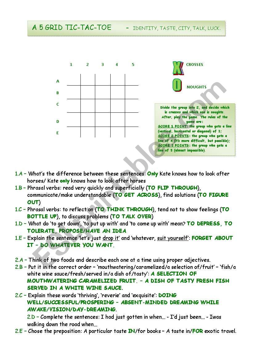 TIC-TAC-TOE worksheet