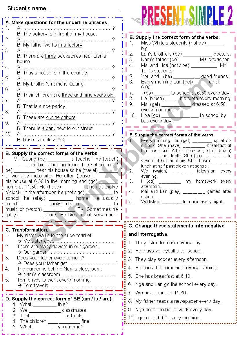 PRESENT SIMPLE 2 worksheet