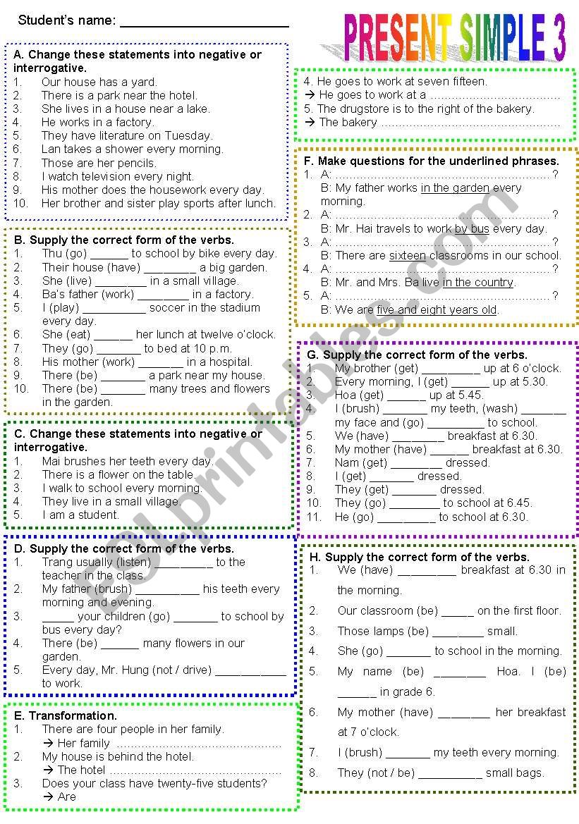 PRESENT SIMPLE 3 worksheet