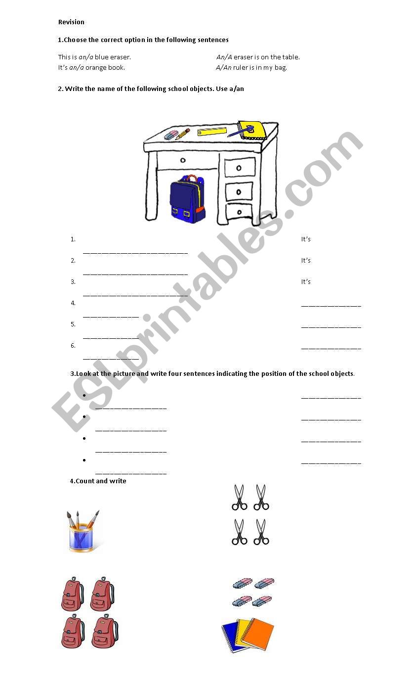 school objects worksheet