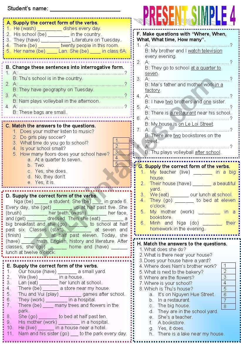 PRESENT SIMPLE 4 worksheet