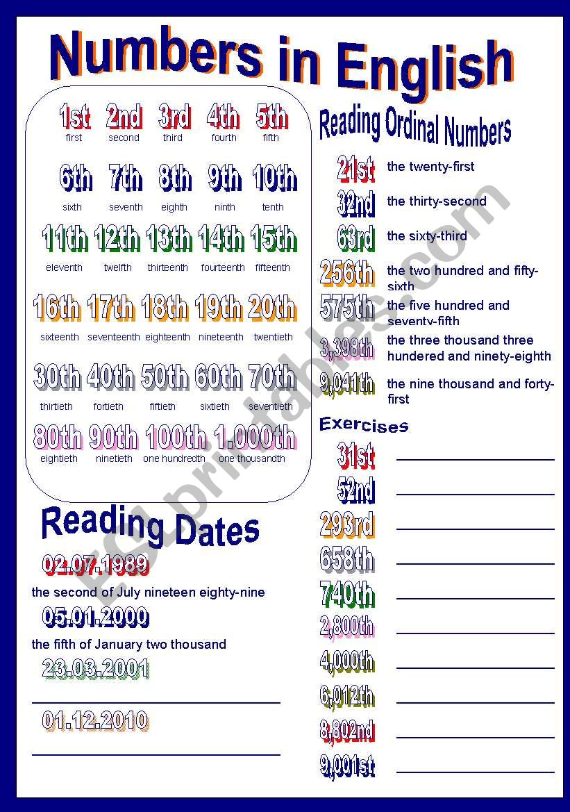 Numbers In English Part Ii Esl Worksheet By Superma