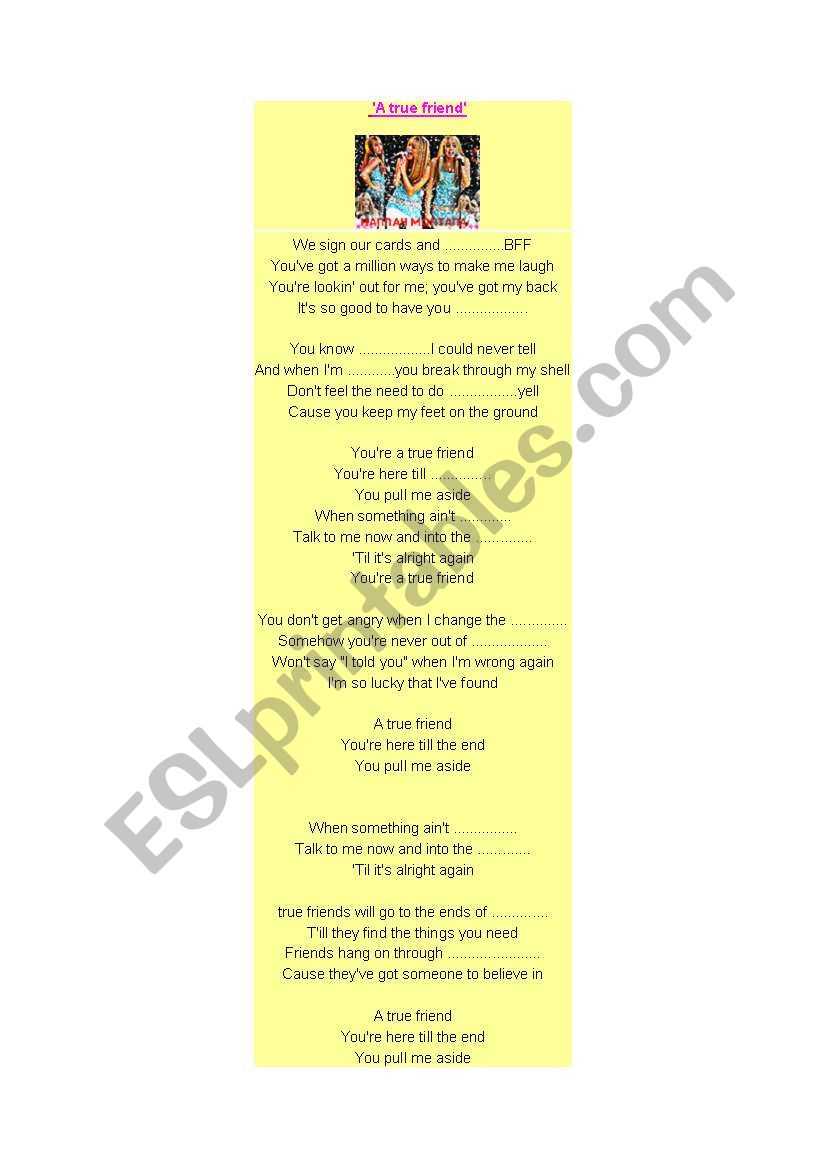 A true love by Hanna Montana worksheet