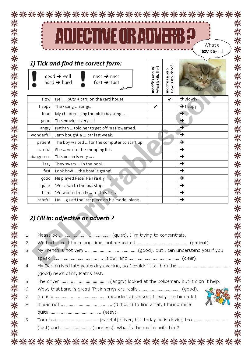 adjective or adverb worksheet