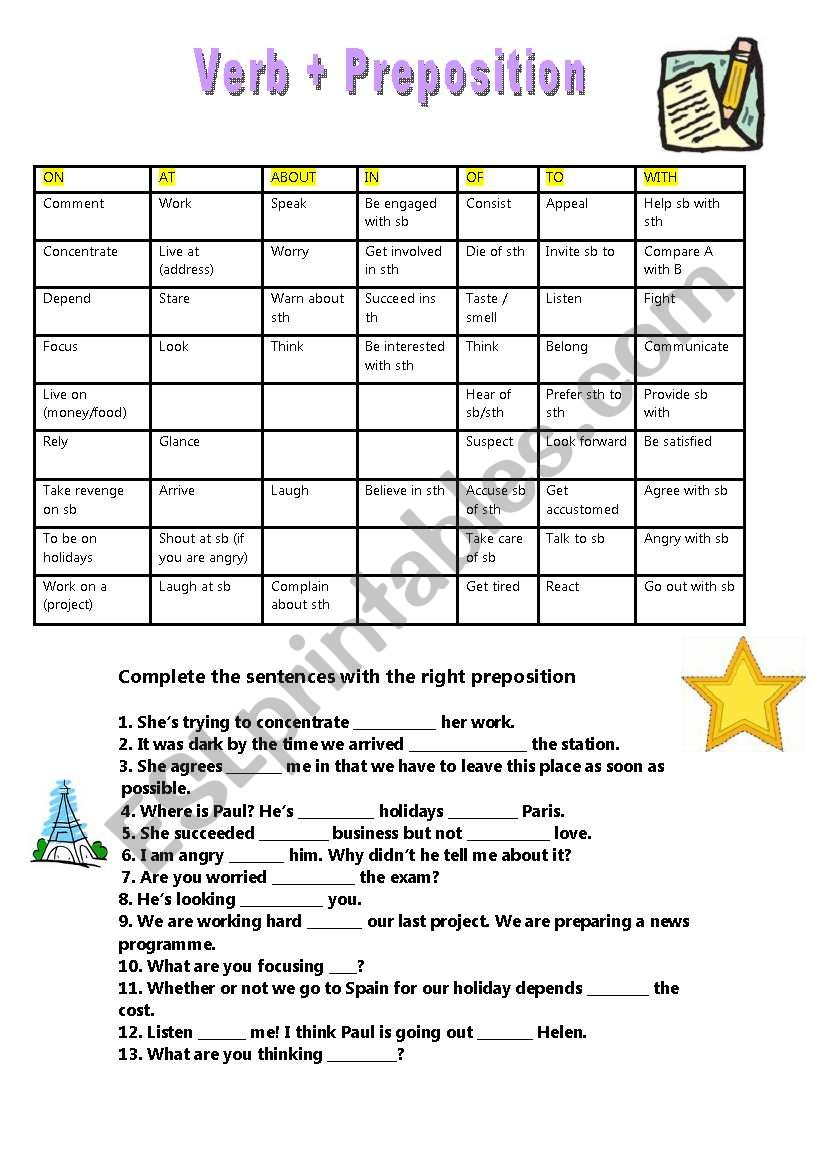 Verb+preposition worksheet