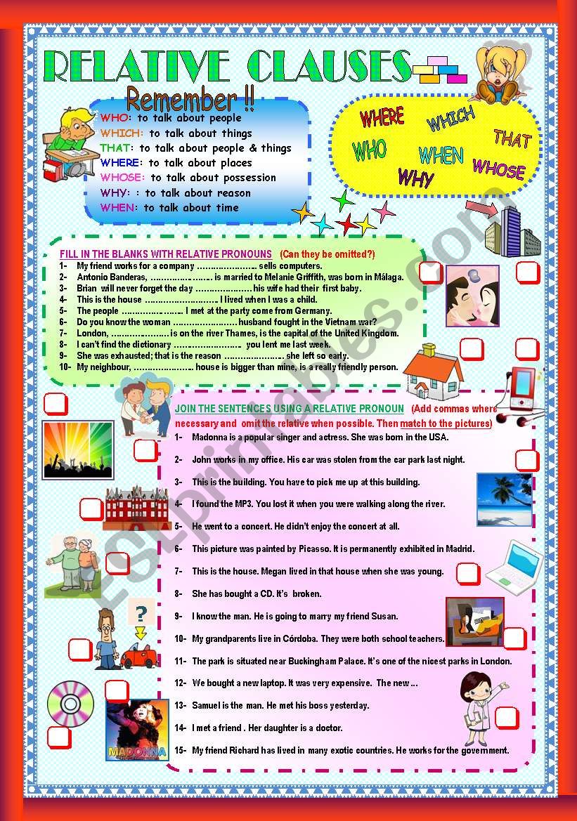 RELATIVE CLAUSES (REVISION) worksheet