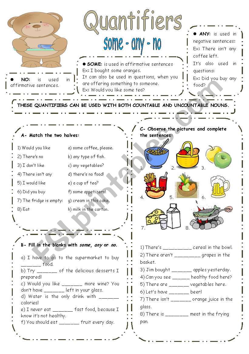 SOME ANY NO exercises - ESL worksheet by elisabeteguerreiro