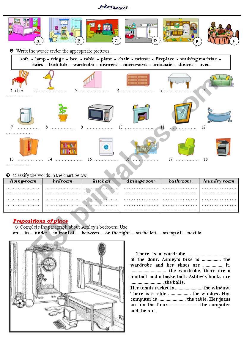 House and prepositions of place