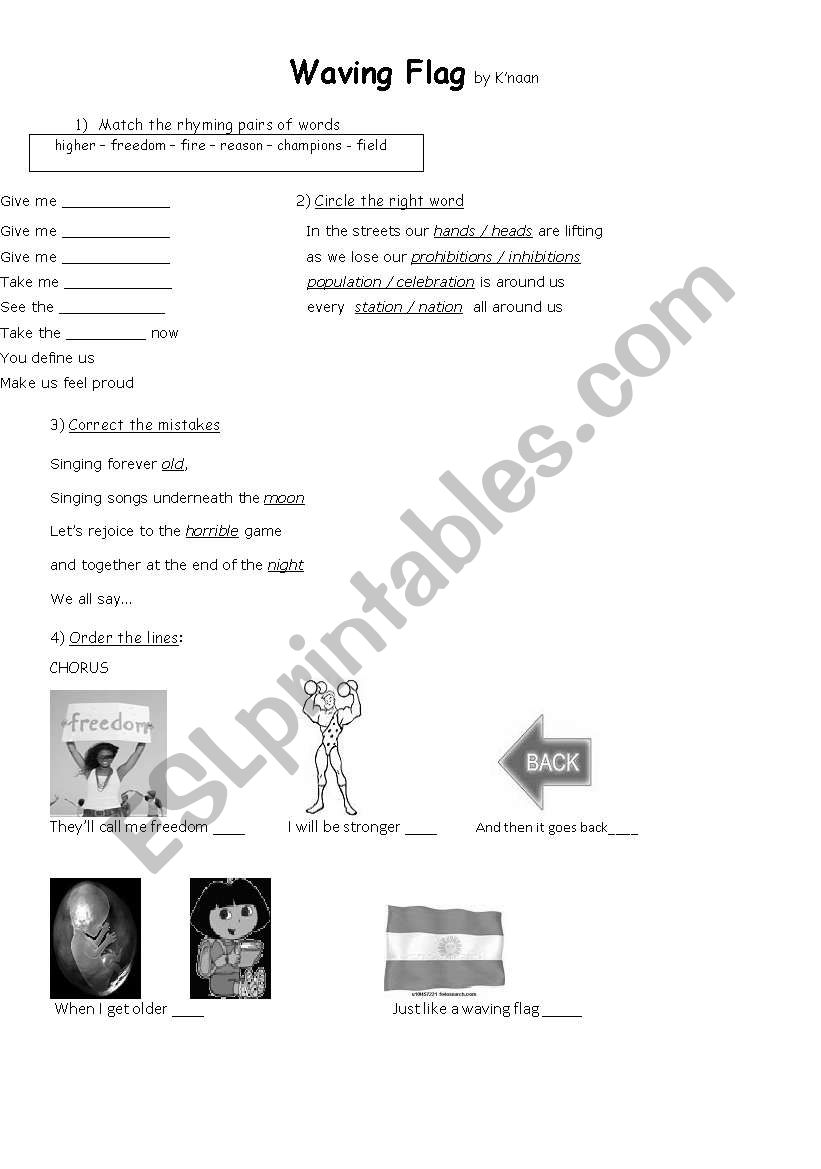 Song: Waving flags worksheet