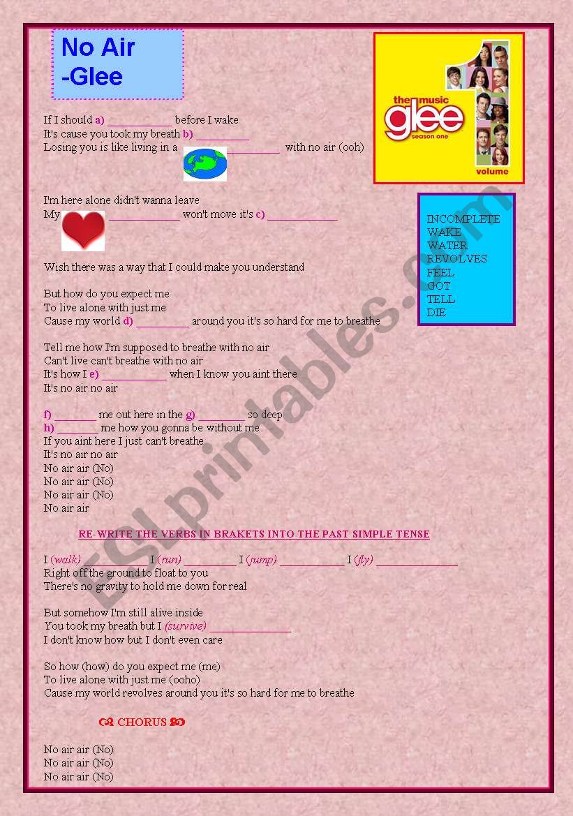 Song:No Air GLEE CAST worksheet