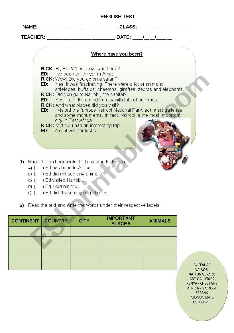 Where have you been? worksheet