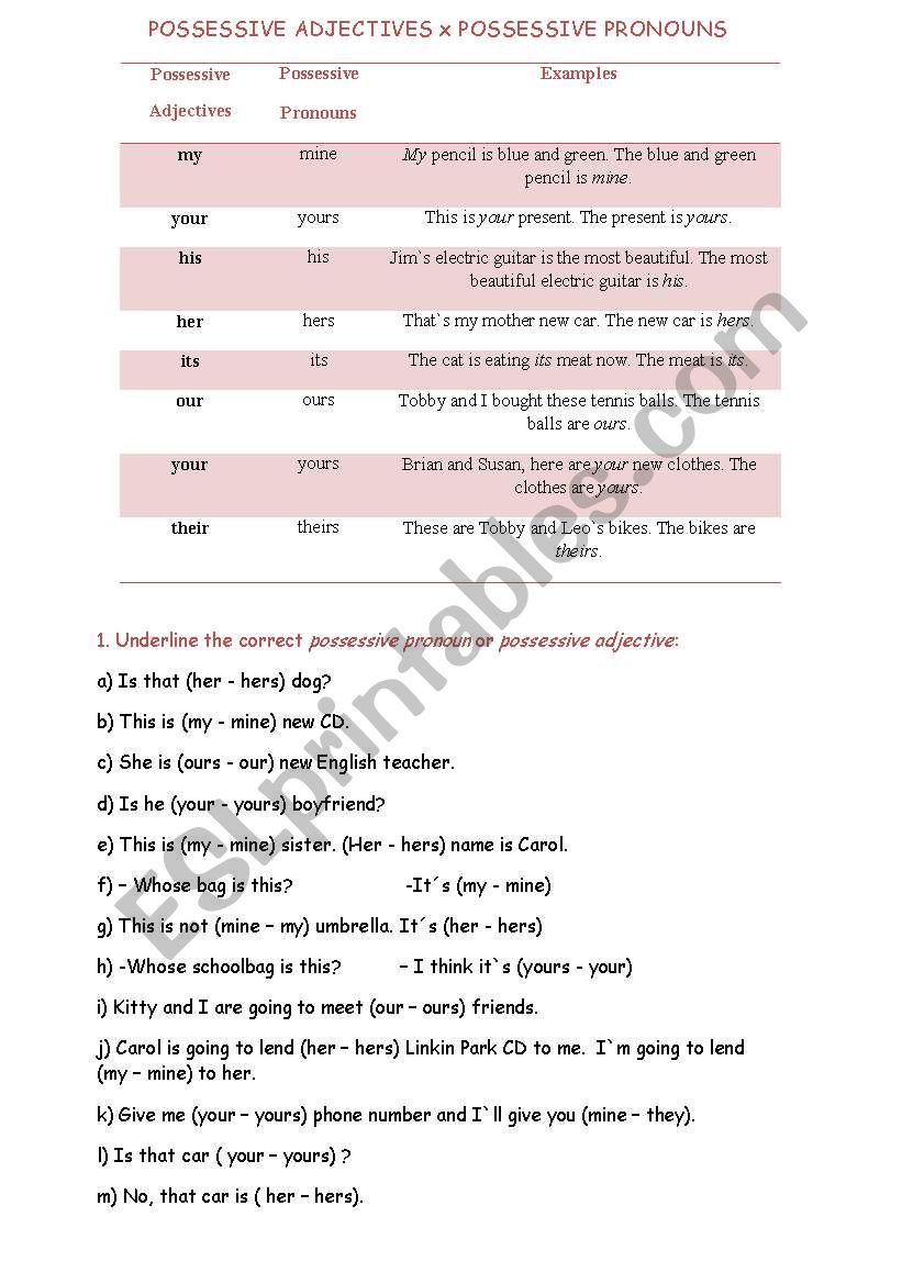 Possessive Adjectives X Possessive Pronouns