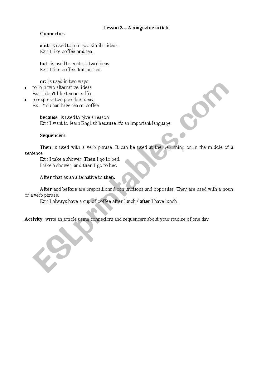 Connectors and  Sequencers worksheet