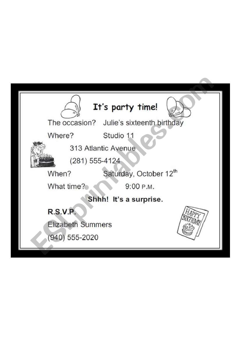 Its a surprise party! worksheet