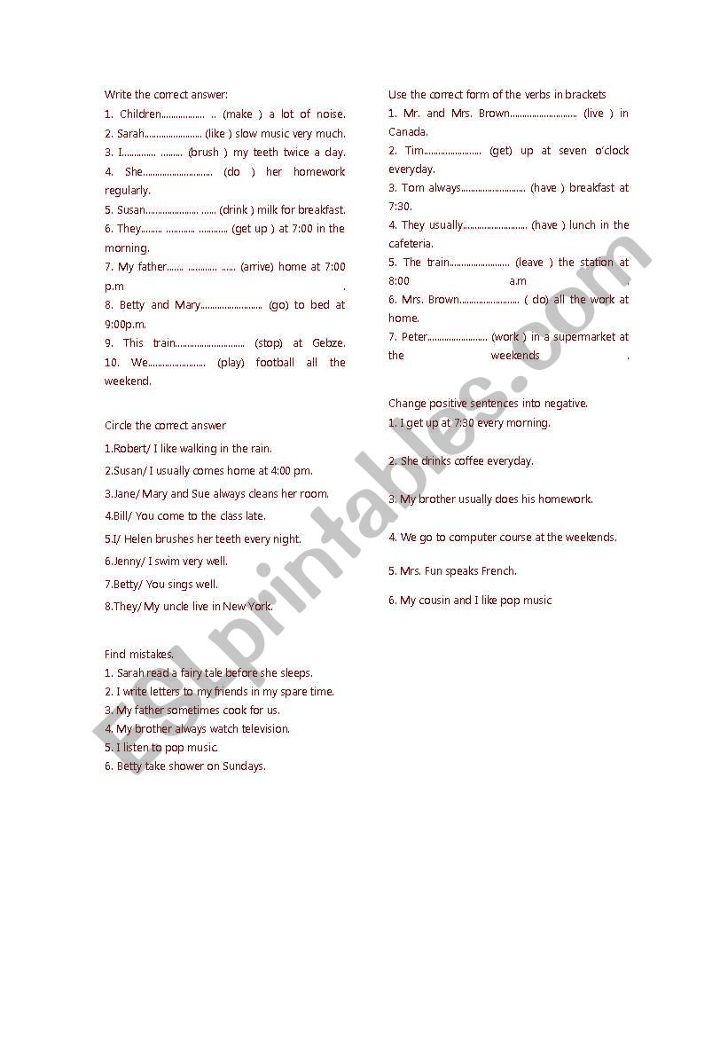 Present Simple Exercises worksheet