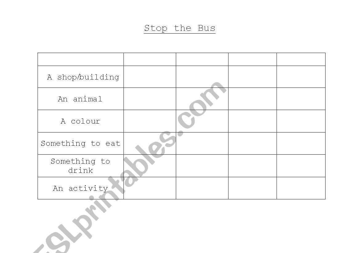 stop the bus blanks worksheet