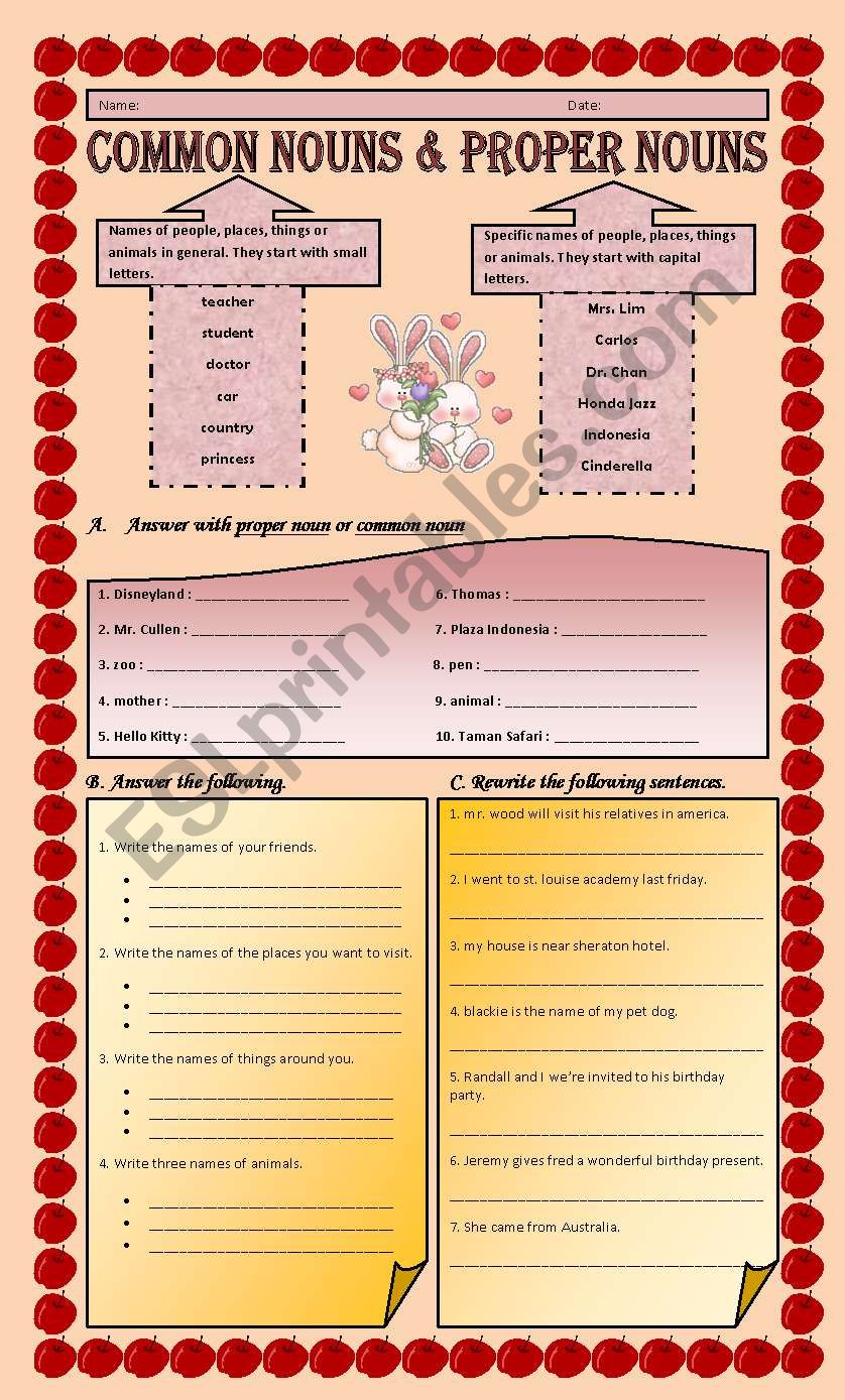 common nouns and proper nouns worksheet