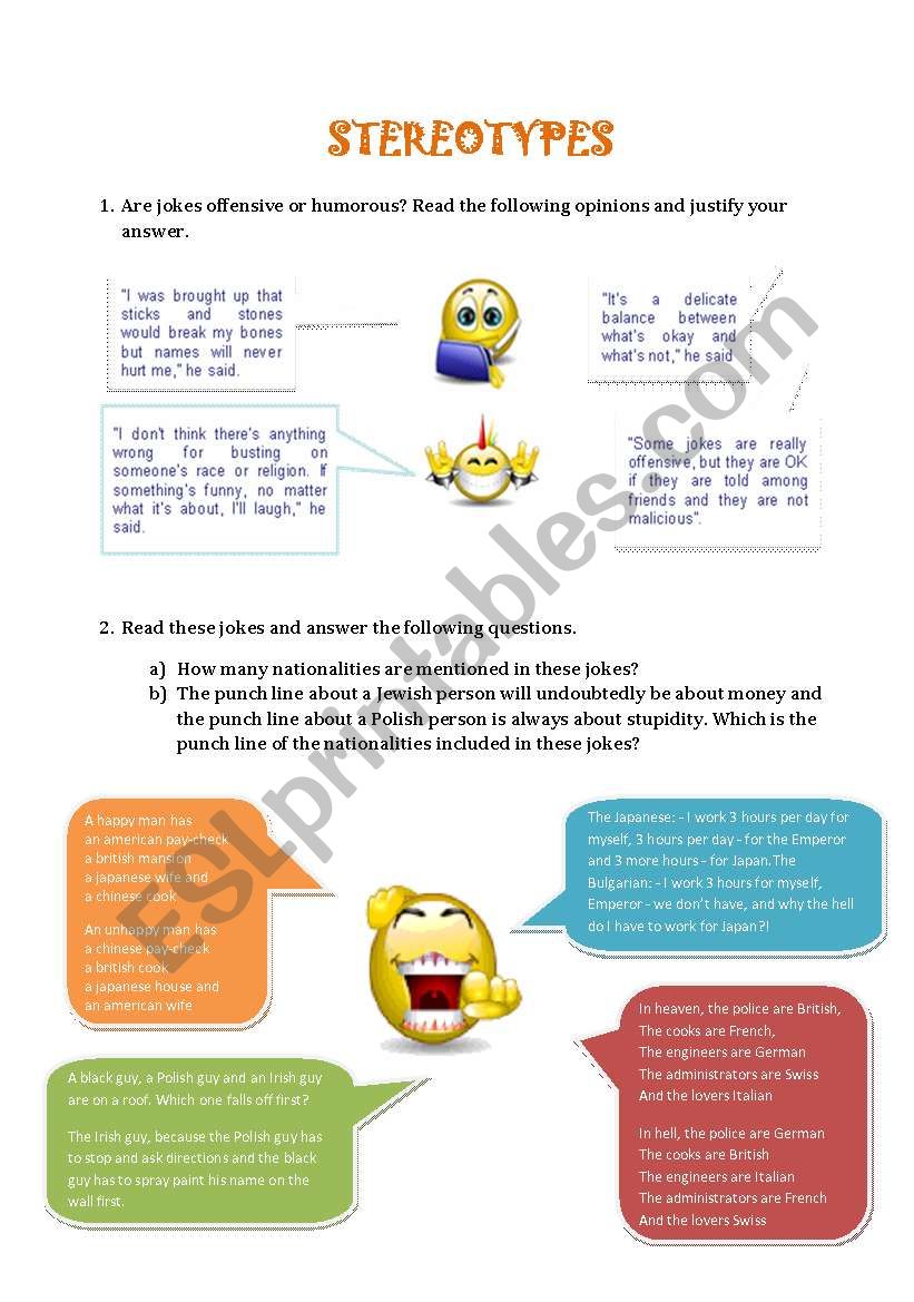 Stereotypes worksheet