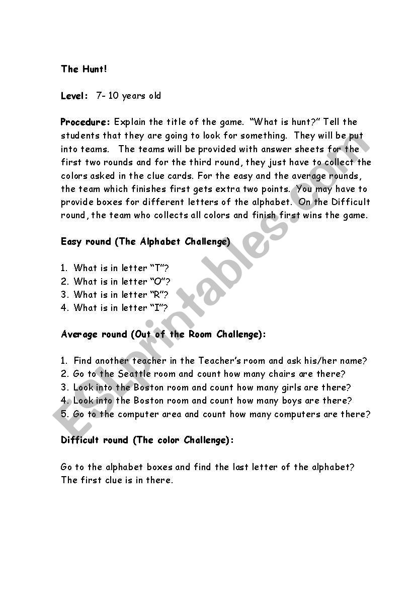 The Scavenger Hunt worksheet