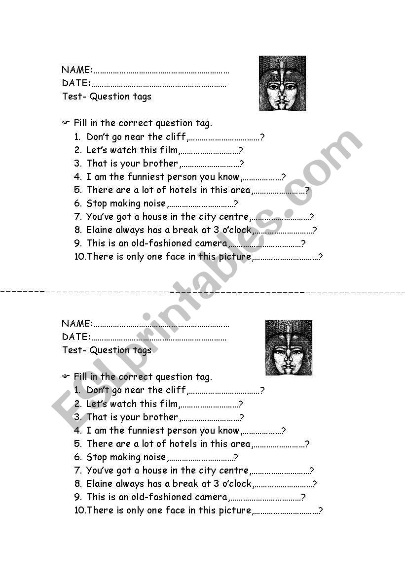 question tags test worksheet