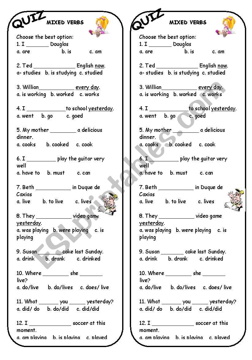 VERB QUIZ  worksheet