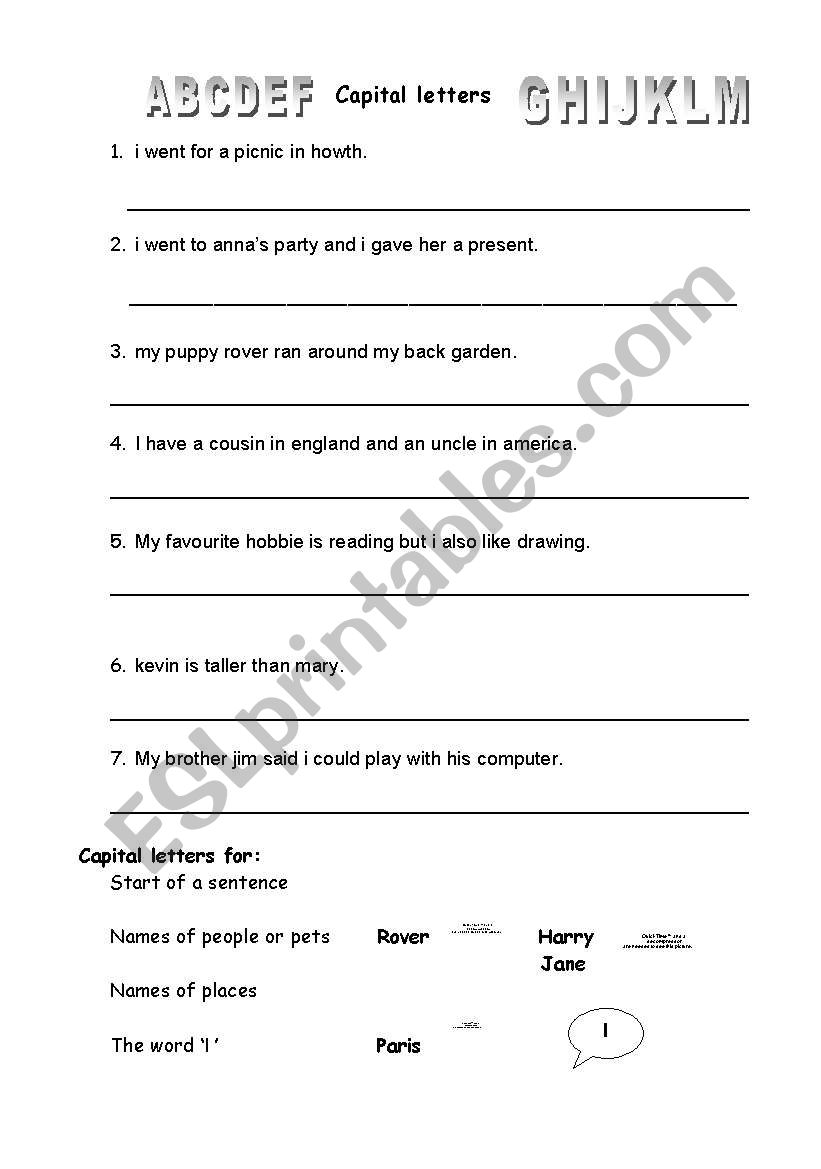 Capital letters worksheet