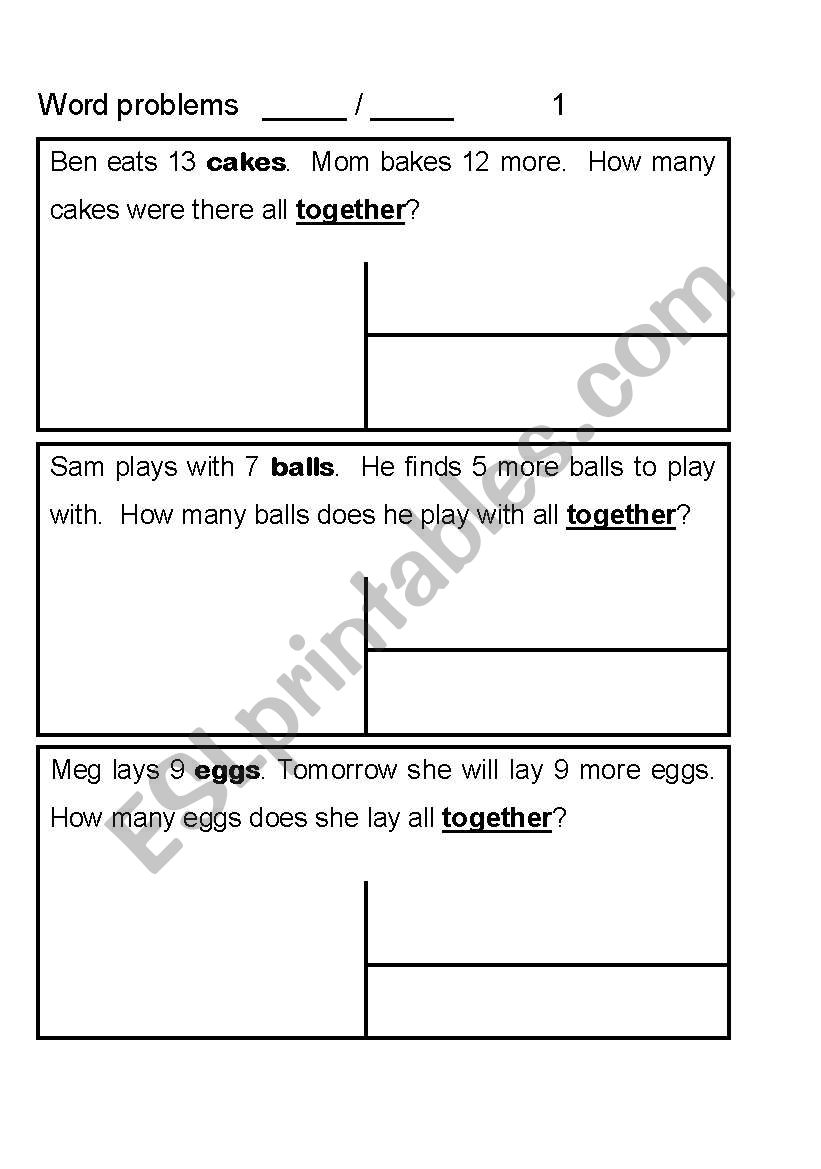 Story sums worksheet