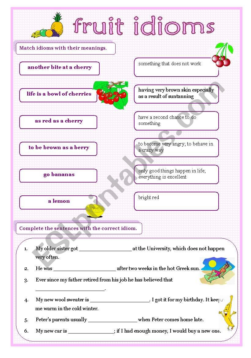idioms 5 - fruit idioms worksheet
