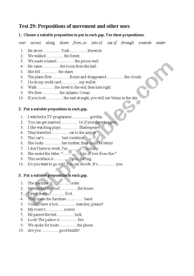 Prepositions  worksheet