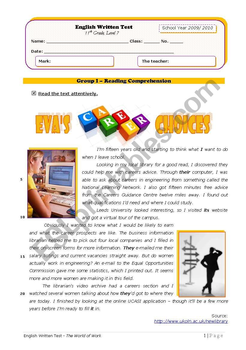 World of Work - Evas Career Choices (+correction)