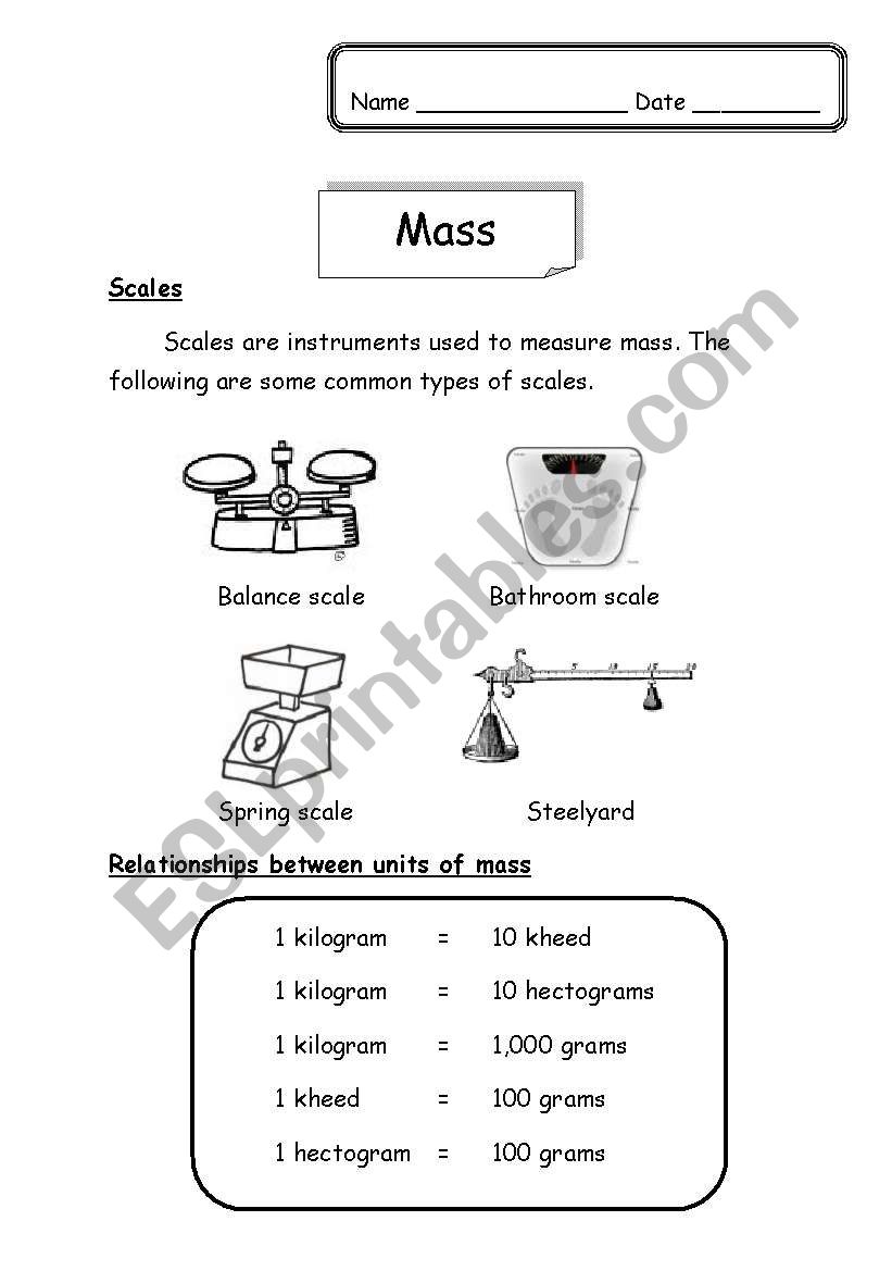 Mass worksheet