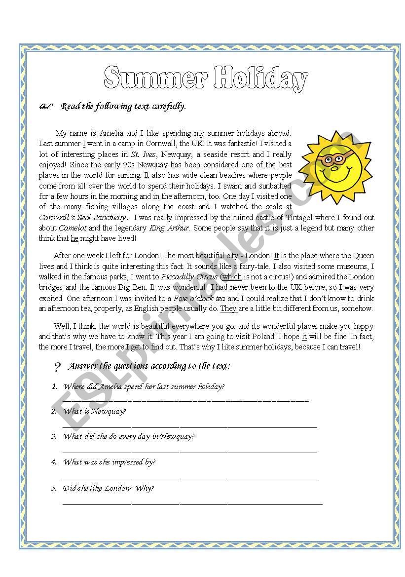 summer holiday worksheet