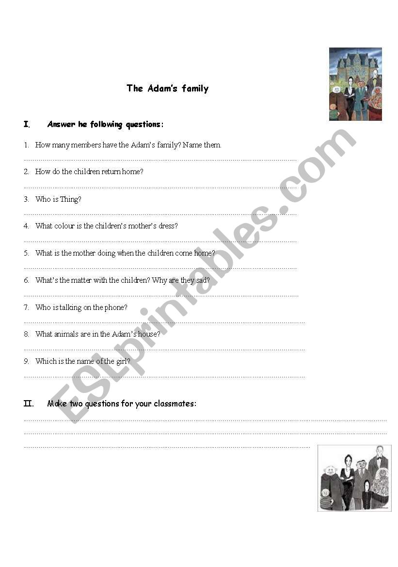 Adams family cartoon worksheet