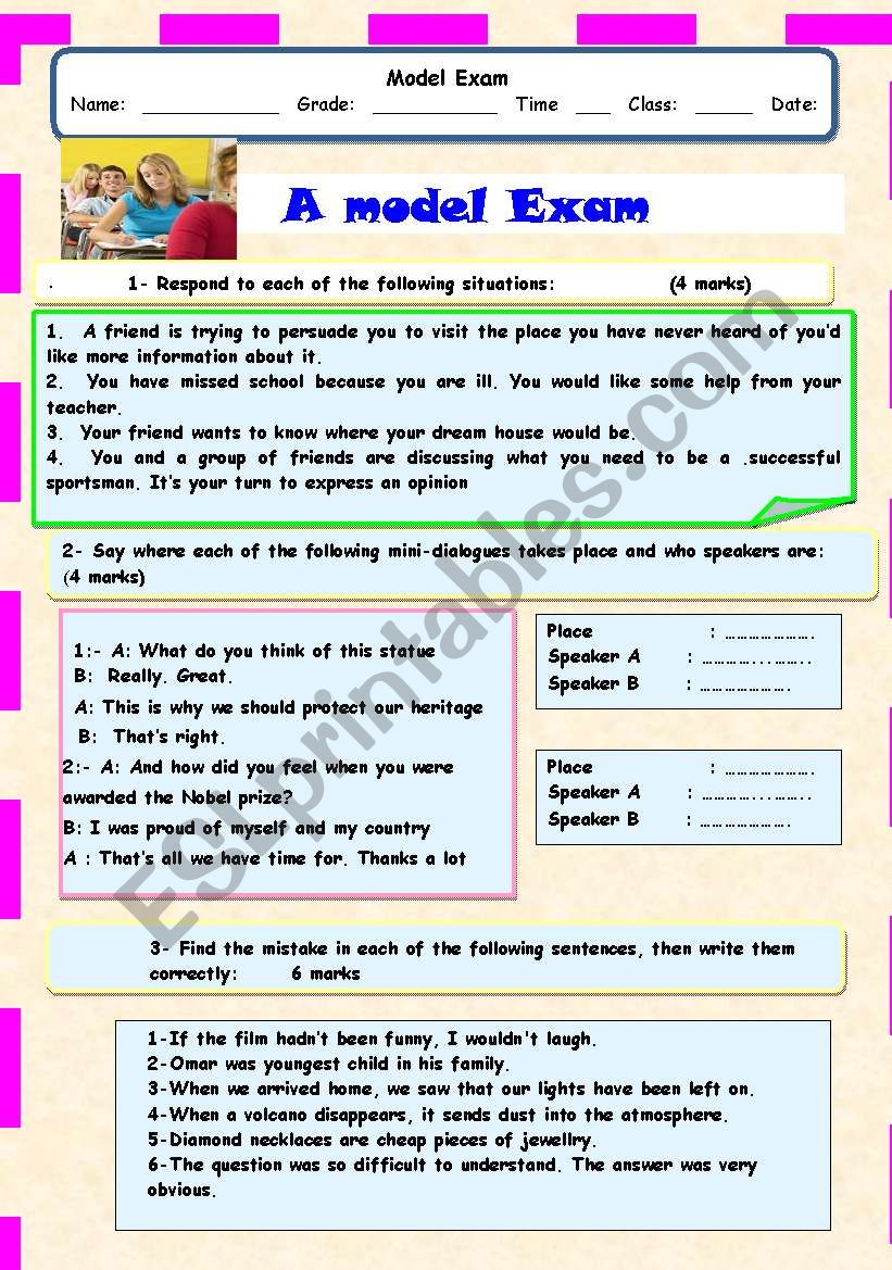 A model Exam worksheet