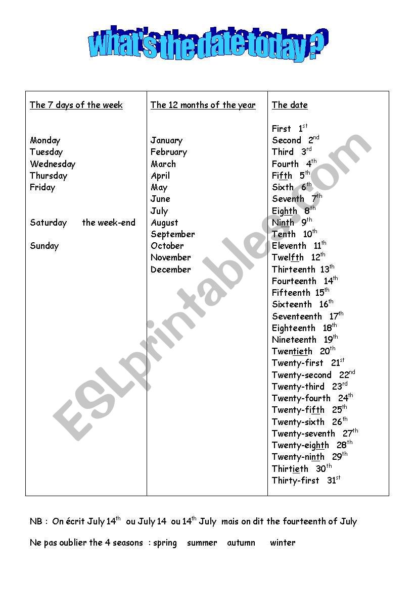 Whats the date today ? worksheet