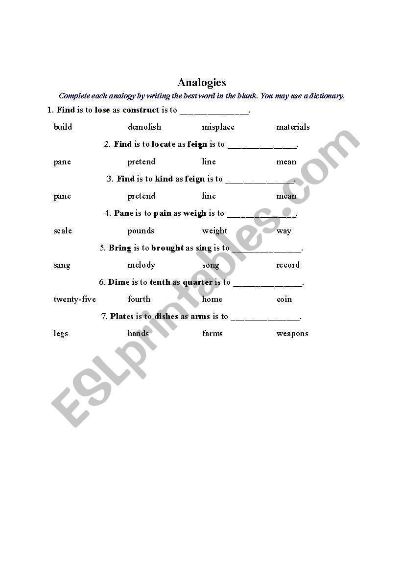 anologie worksheet