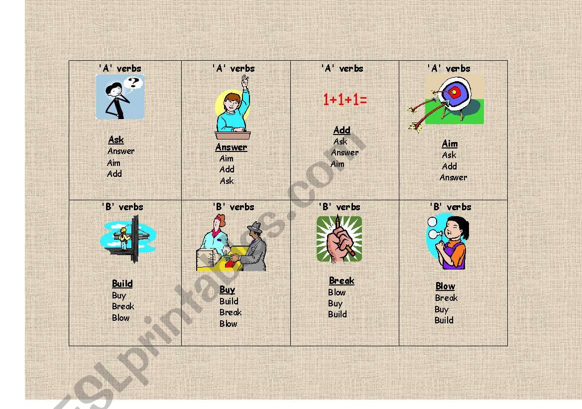 Go Fish game - VERBS worksheet