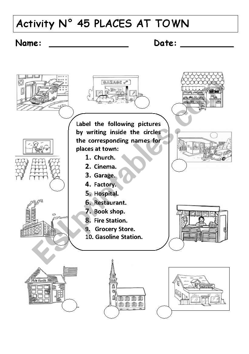 PLACES AT TOWN worksheet