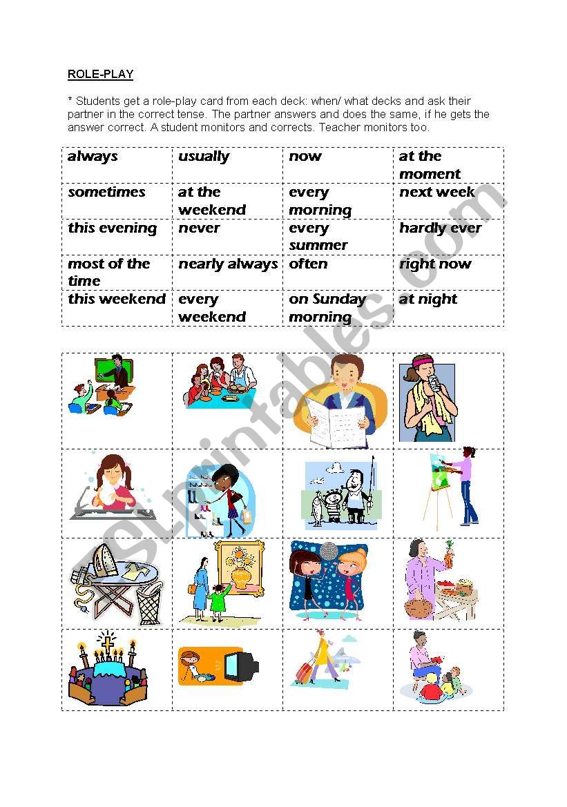 Now / Usually Role-play worksheet