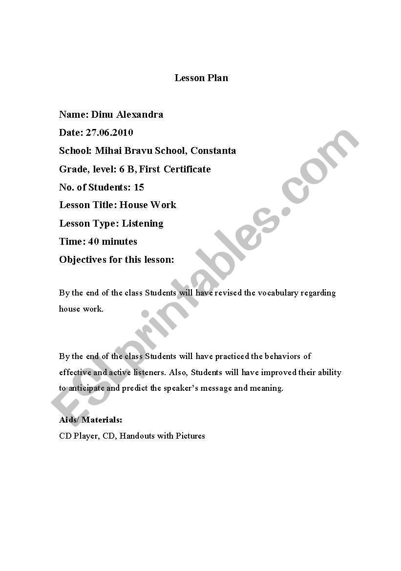 Lesson Plan Listening worksheet