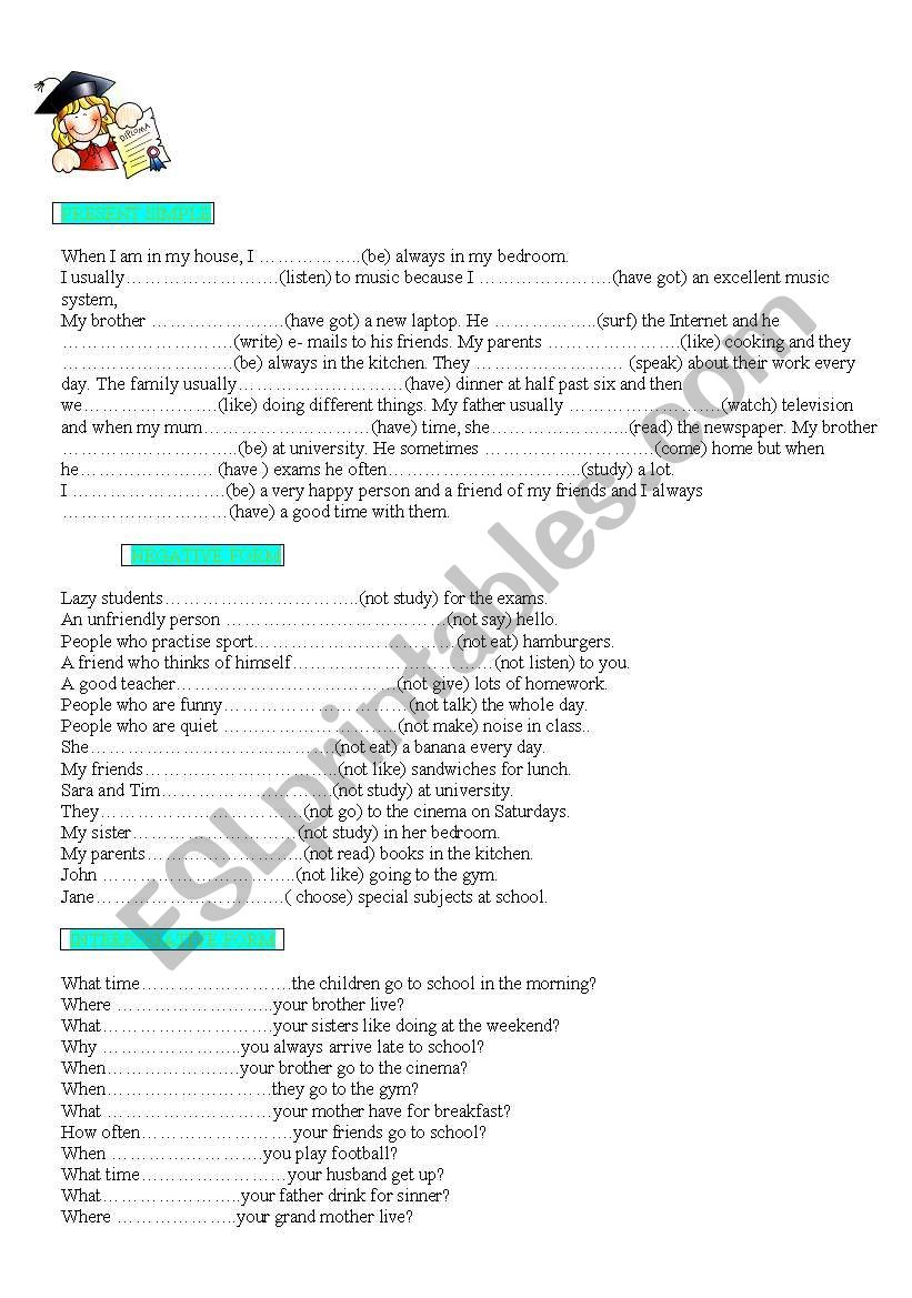 present simple afirmative, negative, interrogative and order sentences