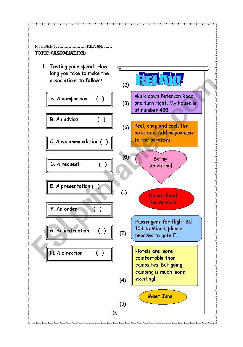 Association worksheet