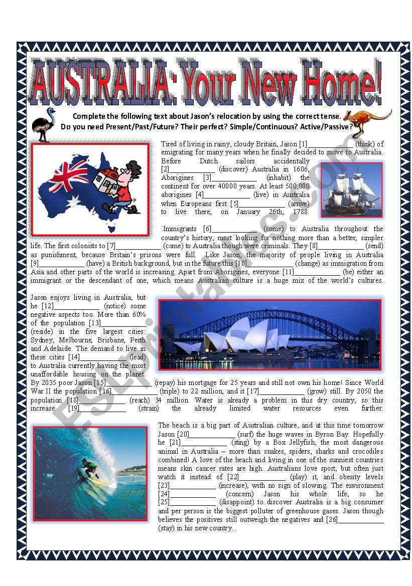 Tense Review - Australia: Your New Home - All Tenses: Past/Present/Future