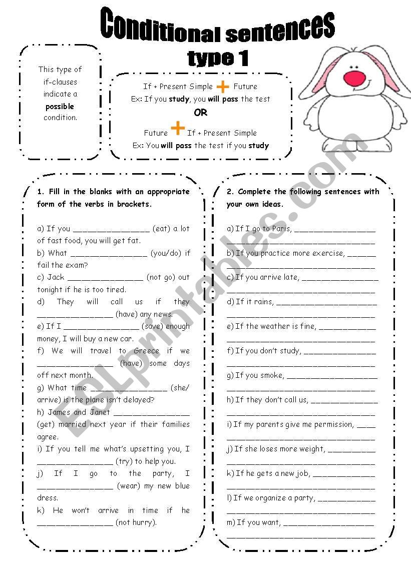 conditional clauses-type 1 - ESL worksheet by anamatos