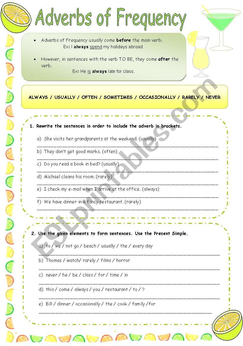 ADVERBS OF FREQUENCY exercises