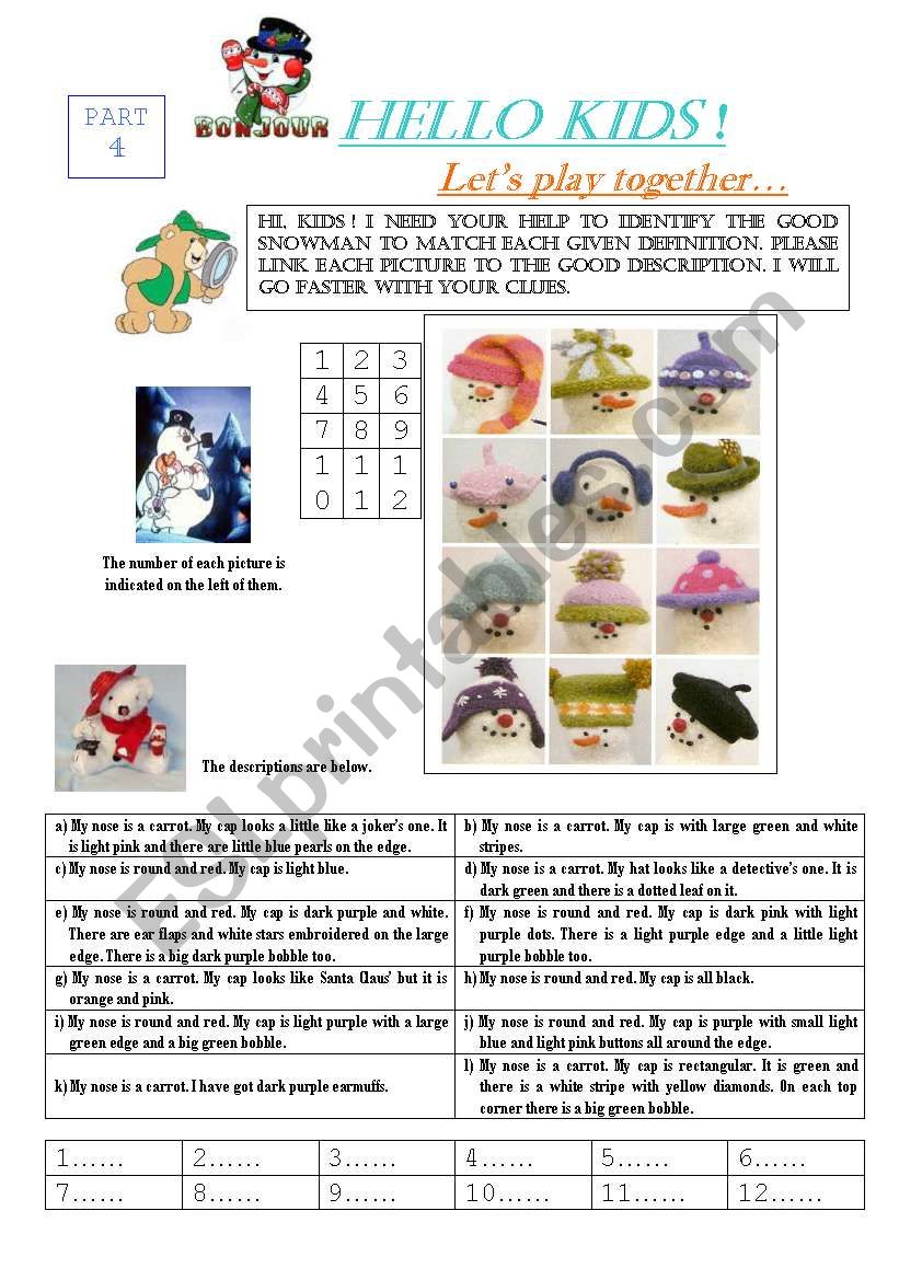 playing with snowmen part 4 worksheet