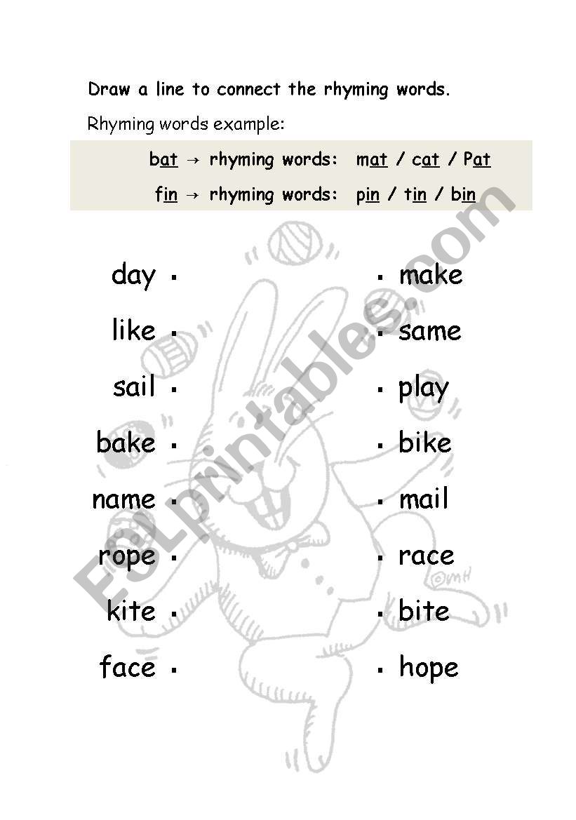 Long Vowels Rhyming Words worksheet
