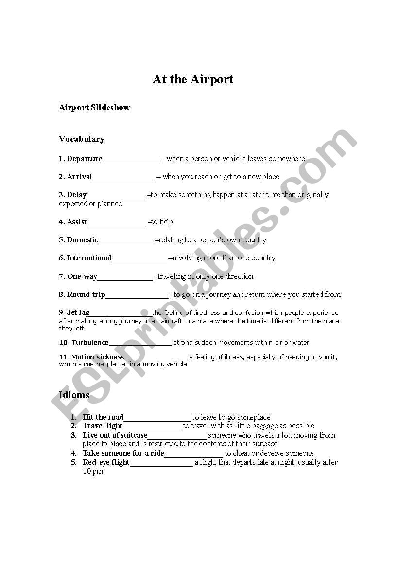 At the Airport worksheet